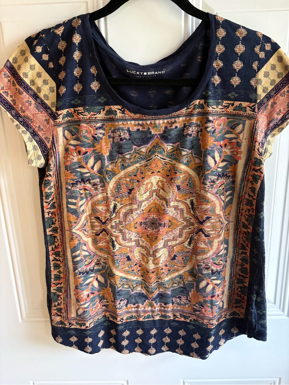 Lucky Brand Navy Blue Multi-Color Short Sleeve Tee